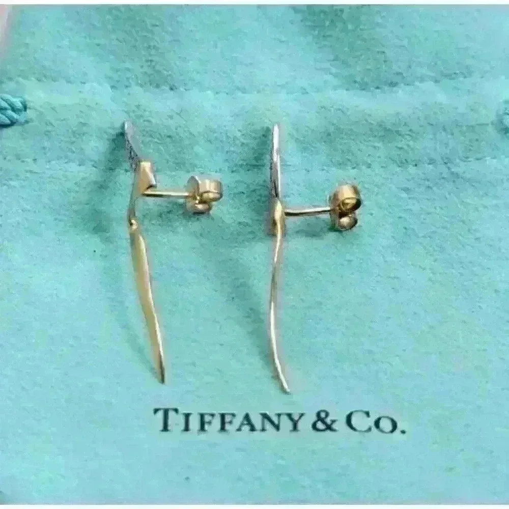 Tiffany & Co Paloma Picasso 18kt Gold Vintage Chrysalis Diamond Earrings - Picture 5 of 12